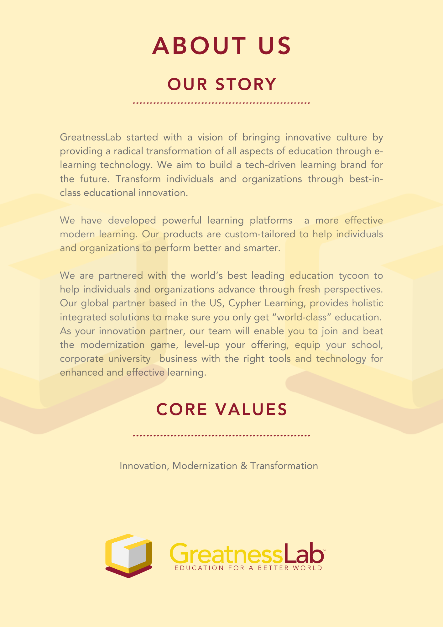 Greatnesslab_Our Story, Core Values